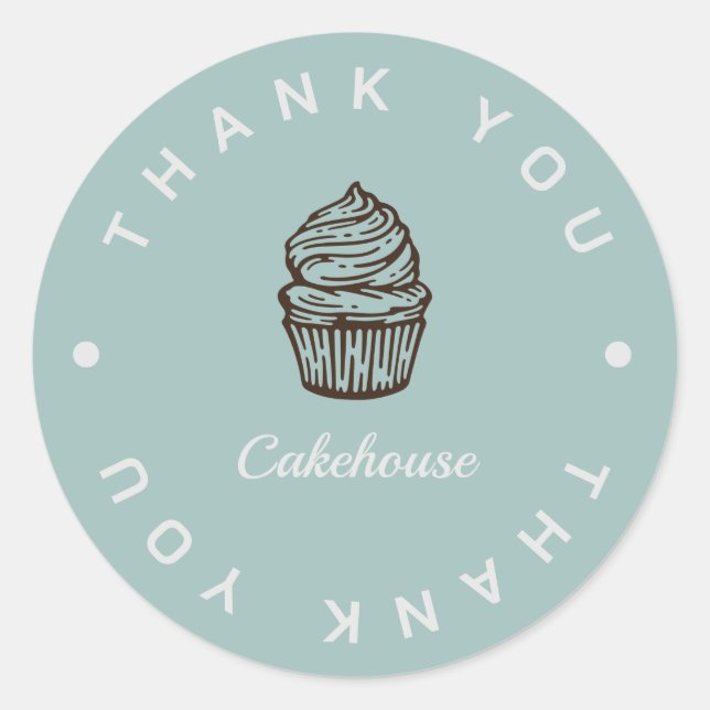 Adesivo Blue Cupcake Bakery Business Obrigado Sticker (Frente)