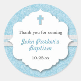 Adesivo Blue Damask cross boy baptism batizando favor
