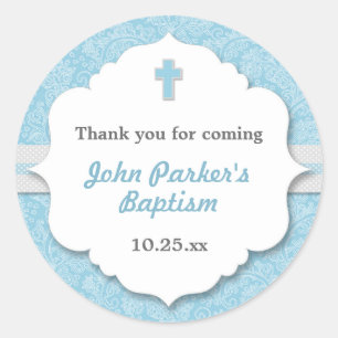 Adesivo Blue Damask cross boy baptism batizando favor