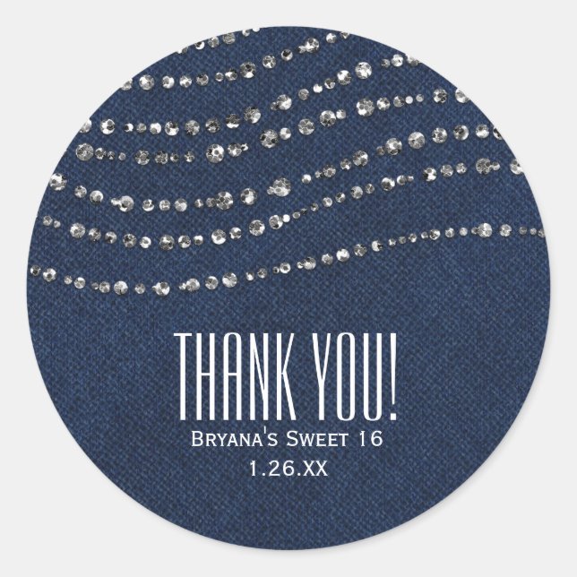 Adesivo Blue Denim & Diamantes Sparkle Bling Party Favor (Frente)