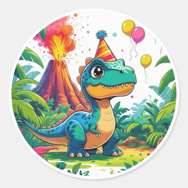 Adesivo Blue Dino Birthday Sticker  (Frente)