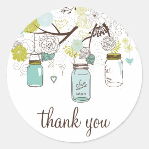 Adesivo Blue e Green Mason Jars Obrigado Sticker