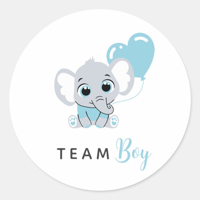 Adesivo Blue Elephant Balloon Team Blue Gender Reveal (Frente)