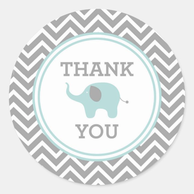Adesivo Blue Elephant Chevron Obrigado Favor Sticker (Frente)