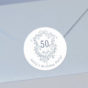 Adesivo Blue Floral Crest 50º aniversário clássico francês