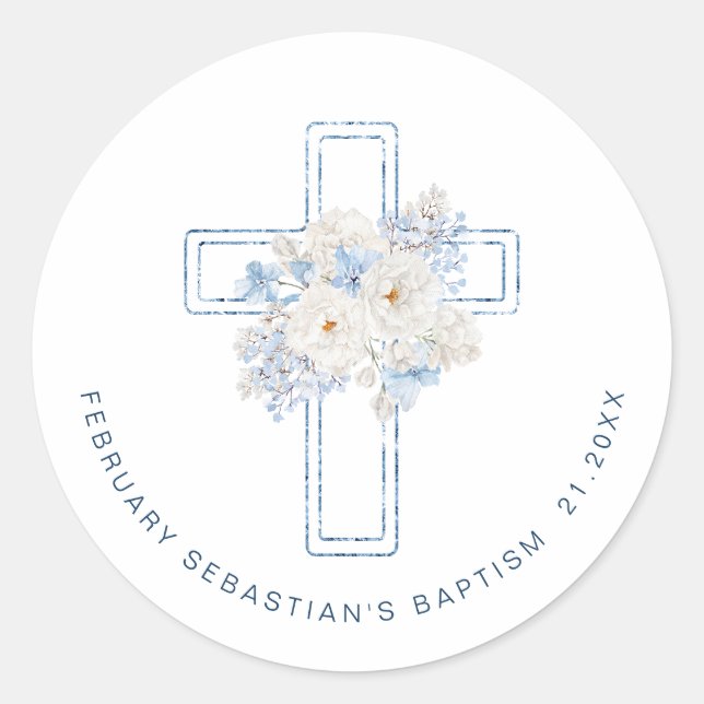 Adesivo Blue Floral Cross Baptism (Frente)