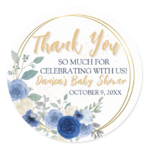 Blue Floral & Dourado Classic RounSticker Classic