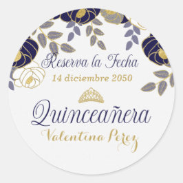 Adesivo Blue Floral Espanhol Quinceanera Reserva la Fecha