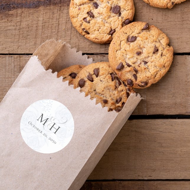 Adesivo Blue Floral Favor Monograma (Elegant blue floral monogram wedding favor sticker. )