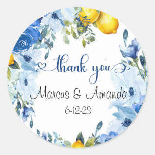 Adesivo Blue Floral Lemon Round Sticker