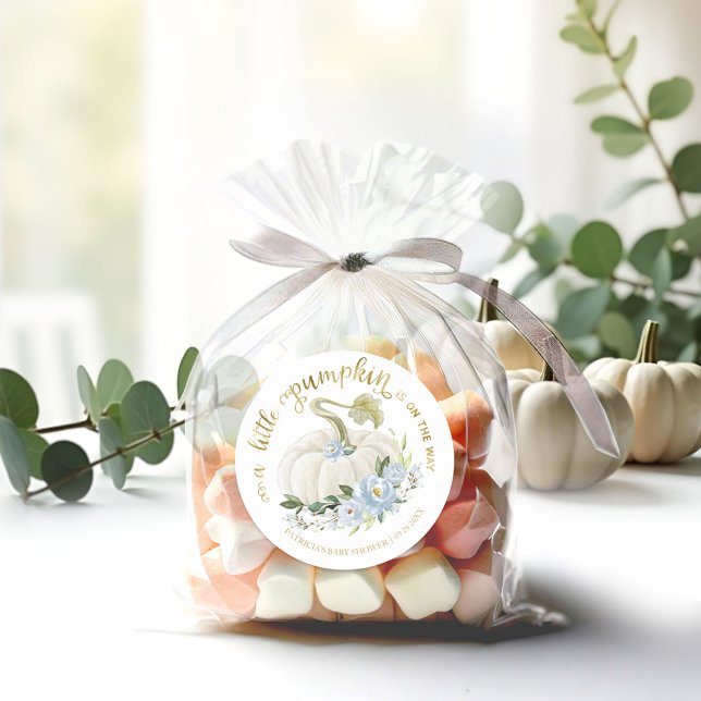 Adesivo Blue Floral Little Pumpkin Fall Chá de fraldas Cla (Criador carregado)