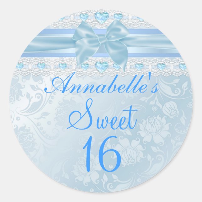 Adesivo Blue Flower & Bow Sweet 16 (Frente)