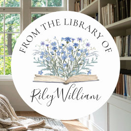 Adesivo Blue Flowers Grow From Book Bookplate Sticker