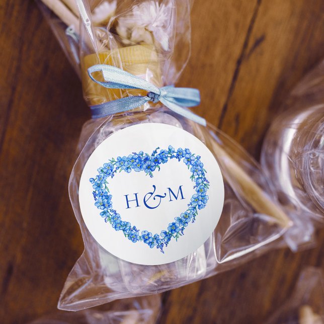 Adesivo Blue forget me nots inked art wedding monogram (Criador carregado)