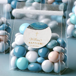 Adesivo Blue Geode Boy Baptism White Marble Cross Dourado