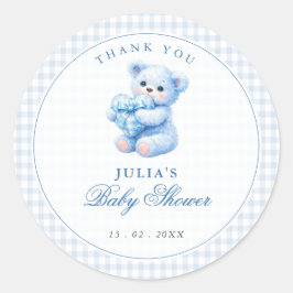 Adesivo Blue Gingham Teddy Bear Neutral Baby Shower