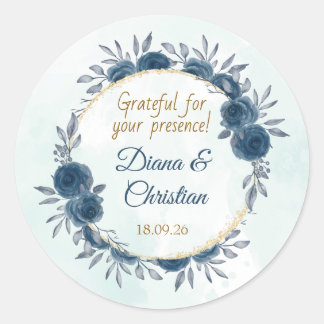 Adesivo Blue Gold Floral Wedding Sticker Elegant Circle