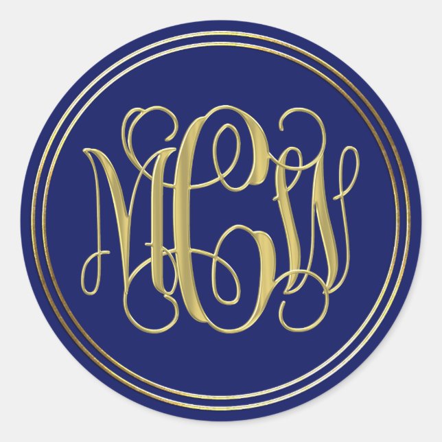Adesivo Blue Gold Preppy Vine Script Monograma DIY BG (Frente)