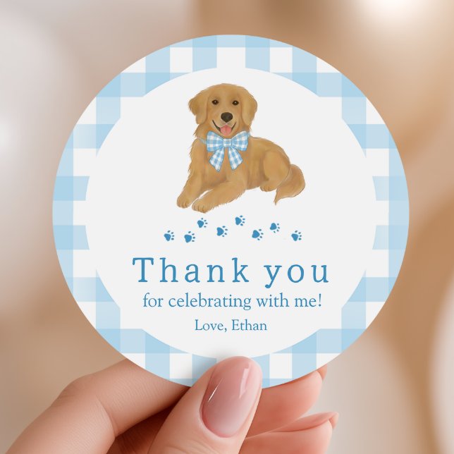 Adesivo Blue Golden Retriever Birthday Thank You Favor (Criador carregado)