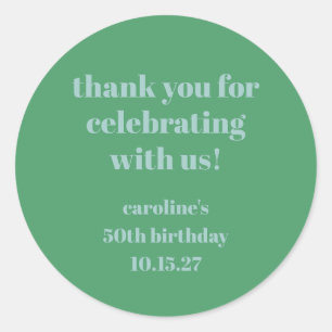Adesivo Blue Green Modern Custom 50th Birthday Obrigado