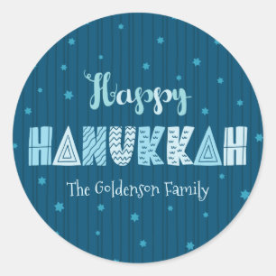 Adesivo Blue Happy Hanukkah Typografia Star Nome David