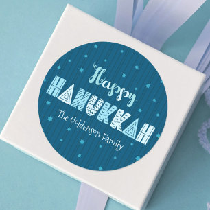 Adesivo Blue Happy Hanukkah Typografia Star Nome David