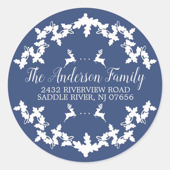 Adesivo Blue Holly Berry Return Address Round Sticker (Frente)