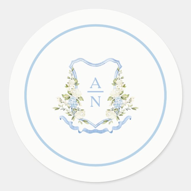 Adesivo Blue Hydrangea Crest Monogram Stickers Simple (Frente)