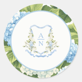 Adesivo Blue Hydrangea Crest Monogram Wedding Stickers
