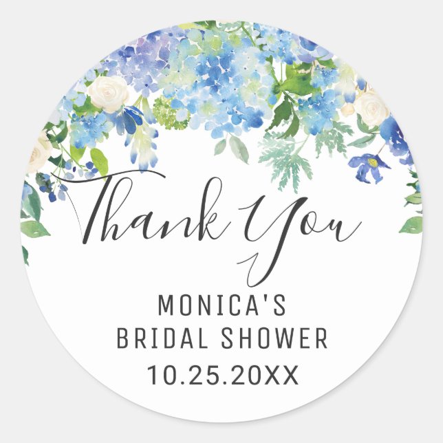 Adesivo Blue Hydrangea Floral Greenery Casamento Obrigado (Frente)