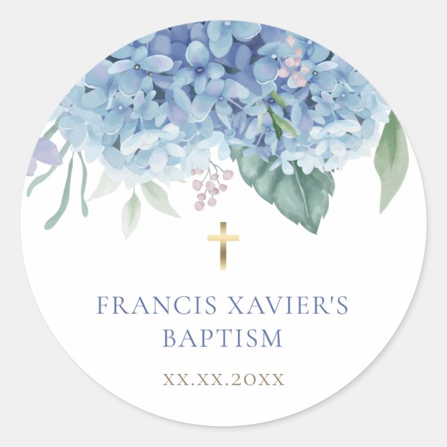 Adesivo blue Hydrangea flowers Baptism (Frente)