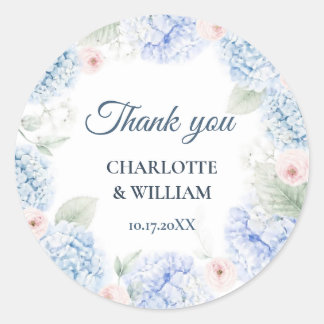Adesivo Blue Hydrangea Watercolor Floral Thank You Sticker