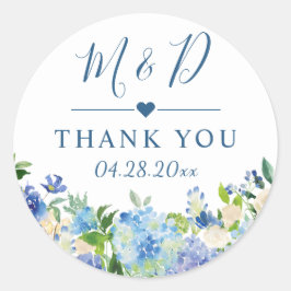 Adesivo Blue Hydrangeas Floral Weding Favor Obrigado