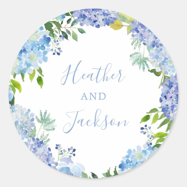 Adesivo Blue Hydrangeas Wreath Wreath Round Sticker (Frente)