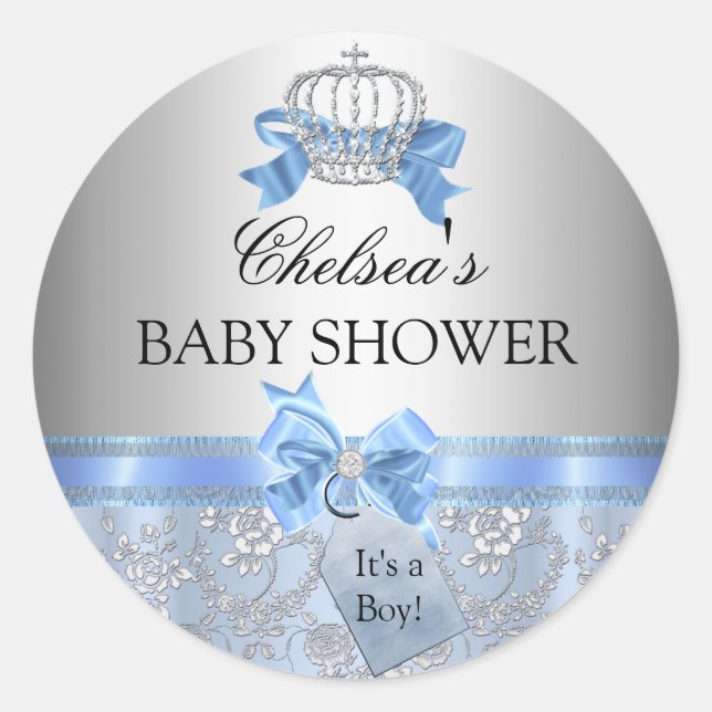 Adesivo Blue Little Prince Crown Baby Shower Stick (Frente)