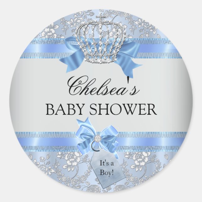 Adesivo Blue Little Prince Crown Baby Shower Stick (Frente)