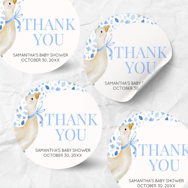 Adesivo Blue Little Silly Goose Baby Shower (Blue Little Silly Goose Baby Shower Round Sticker)