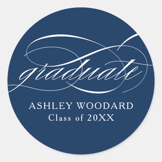 Adesivo Blue Modern Elegant Script Graduation (Frente)