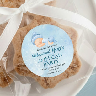 Adesivo Blue Muslim Newborn Boy Aqeqah Clássico Round