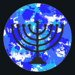Adesivo Blue Paint Splatter Menorah<br><div class="desc">Etiquetas de menorah de tinta azul.</div>