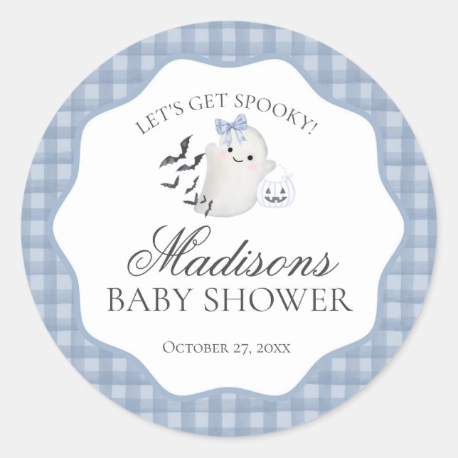 Adesivo Blue Pastel Little Boo Ghost Baby Shower Seal (Frente)