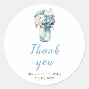 Adesivo Blue Peonies Mason Jar Birthday