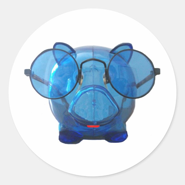 Adesivo Blue Piggy Bank com óculos (Frente)