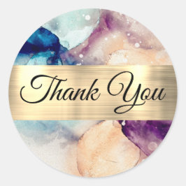 Adesivo Blue Purple Watercolor e Gold Foil Obrigado