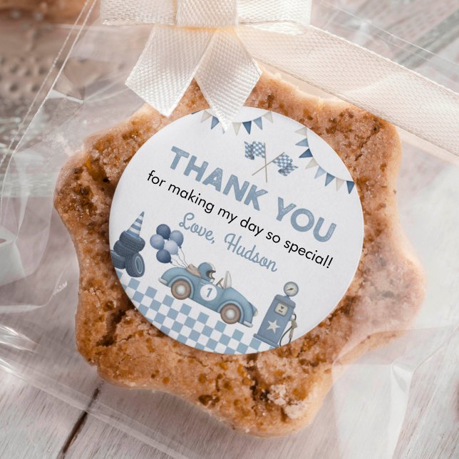 Adesivo Blue Race Car First Lap Around the Track Birthday (Criador carregado)