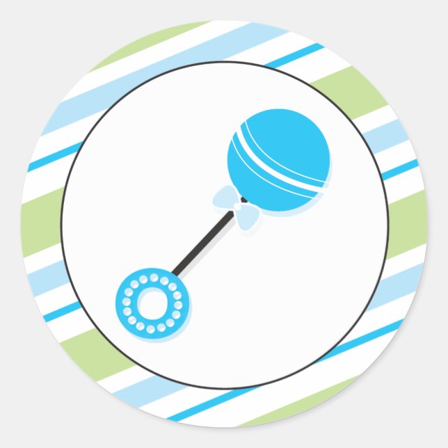 Adesivo Blue Rattle | Chá de fraldas Favor Vinheta (Frente)