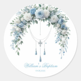 Adesivo Blue Rose & Silver Cross Baptism Favor Sticker