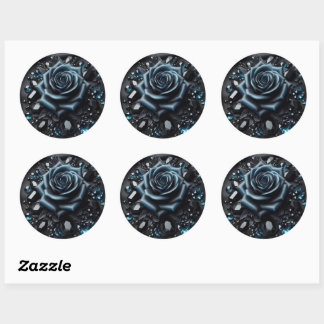 Adesivo Blue Rose with Jewels on Black Fabric