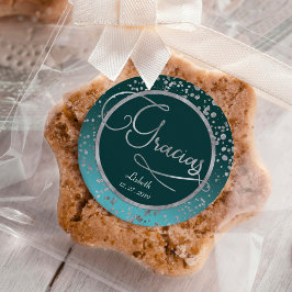 Adesivo Blue Silver Confetti Gracias Obrigado aniversário