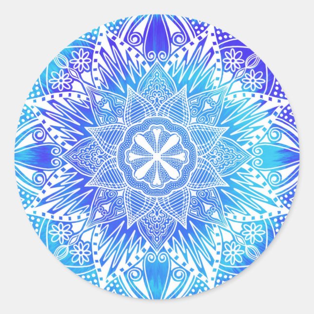 Adesivo Blue Snowflake Mandala Round Sticker (Frente)